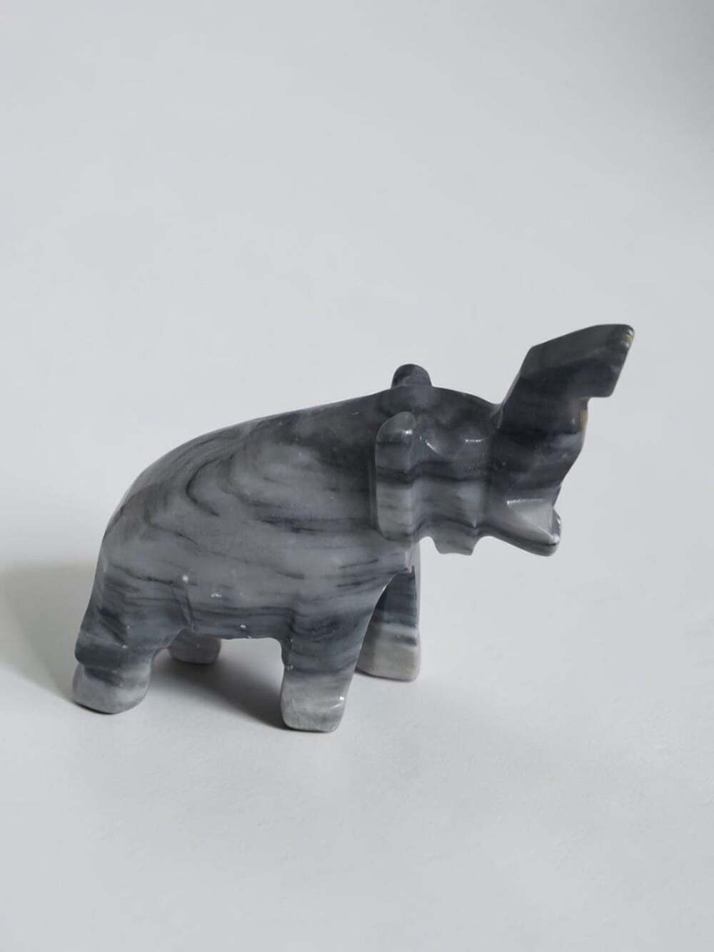 Handmade Carved Marble Elephant Figurine Statue Gray and White Stone